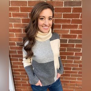 Boutique color block turtleneck sweater